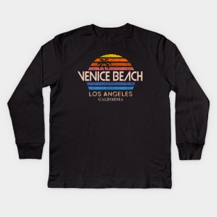 Venice Beach Vintage retro sun sunset stripes distressed 80s eighties Kids Long Sleeve T-Shirt